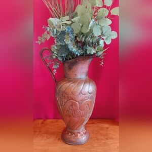 XL Vintage Copper Pitcher Vase / Umbrella Holder